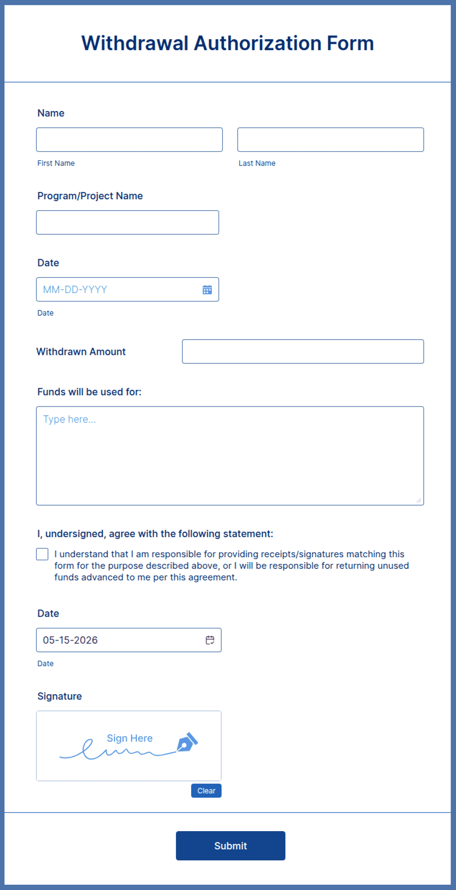 Tools Withdrawal Form Withdrawal Authorization Form Template | Jotform