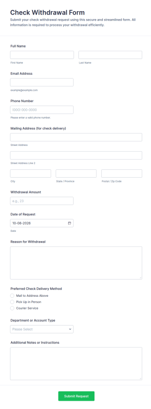 Withdrawal Check Form Template