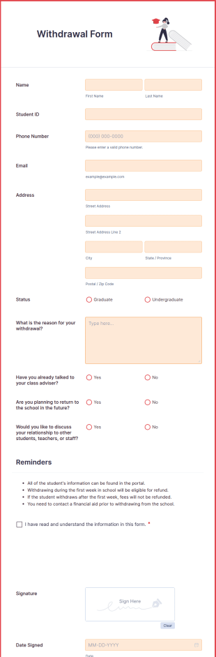 Withdrawal Form Template