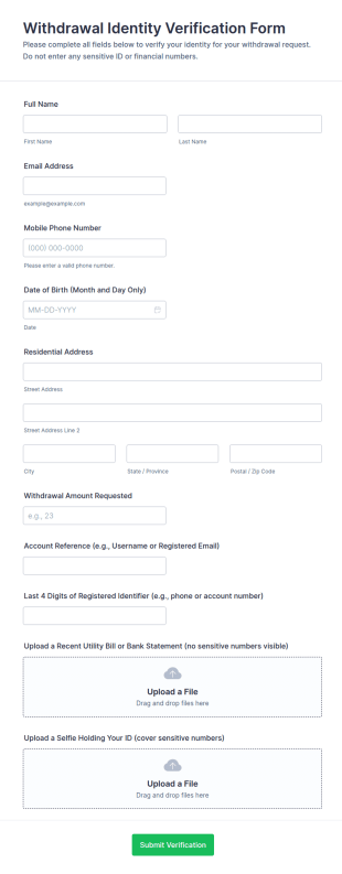 Withdrawal Identity Verification Form Template