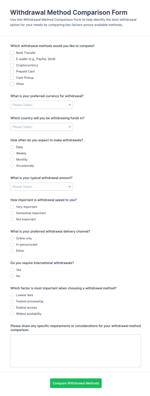 Withdrawal Method Comparison Form Template