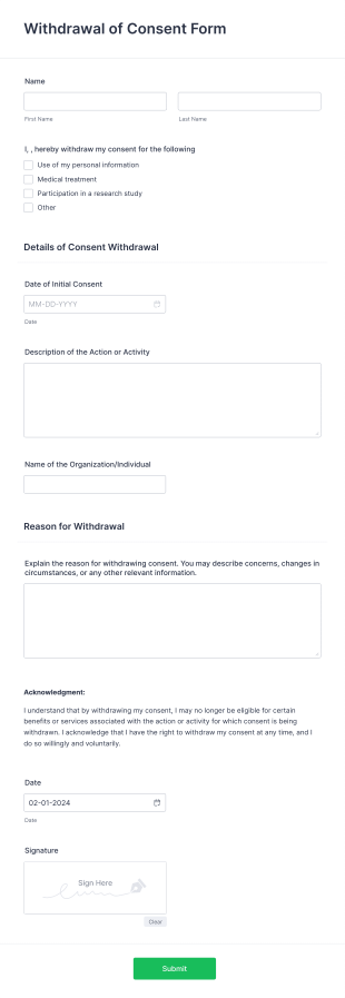 Withdrawal Of Consent Form Template