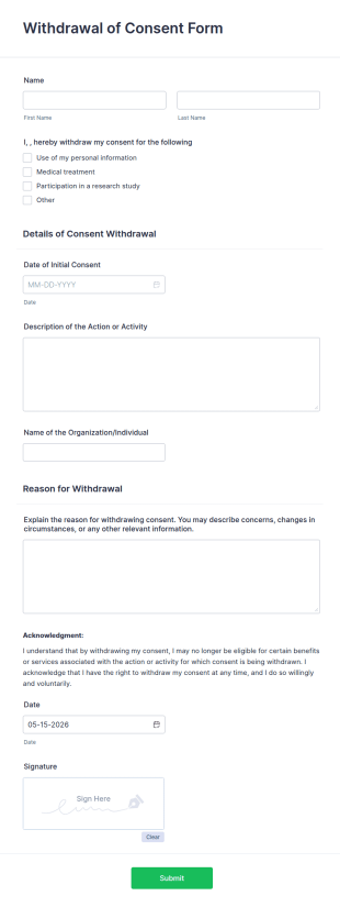 Withdrawal Of Consent Form Template