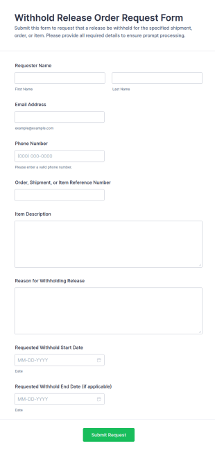 Withhold Release Order Request Form Template