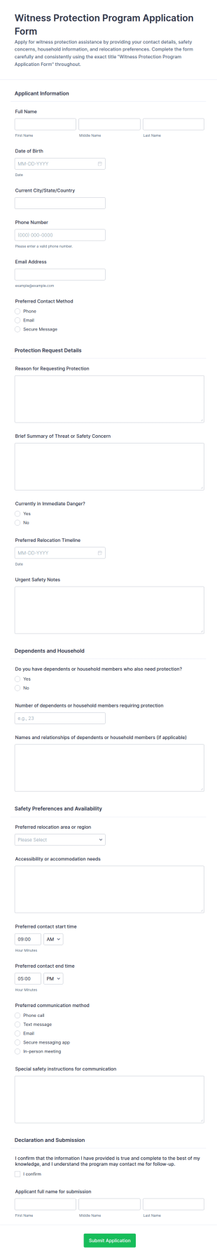 Witness Protection Program Application Form Template