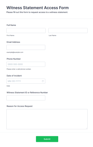 Witness Statement Access Form Form Template