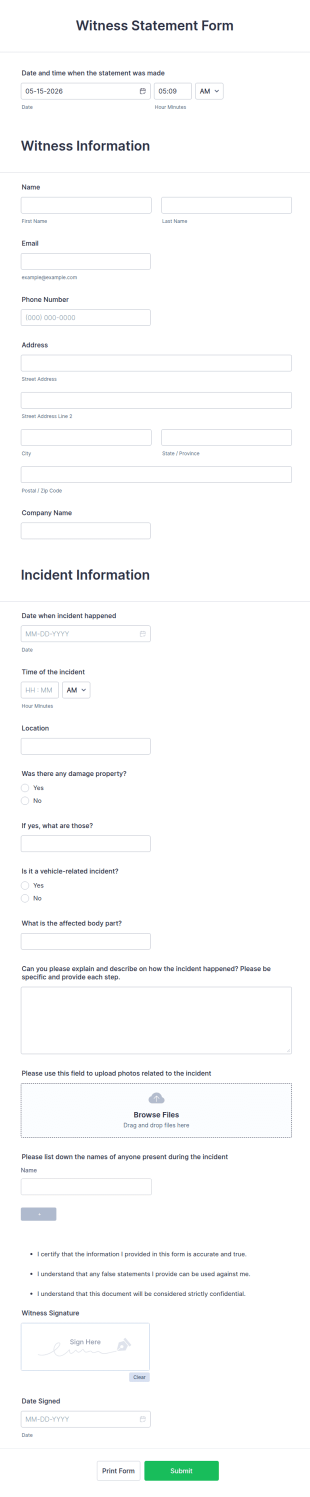 Witness Statement Form Template