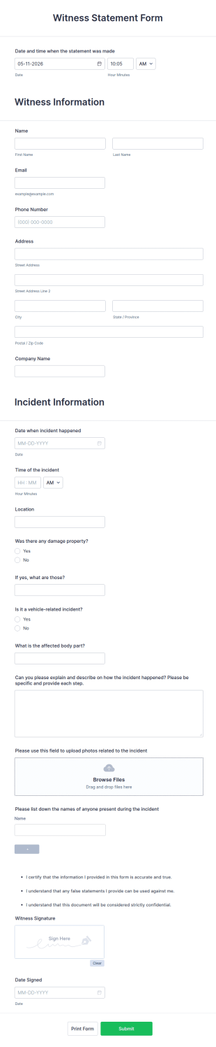 Witness Statement Form Template
