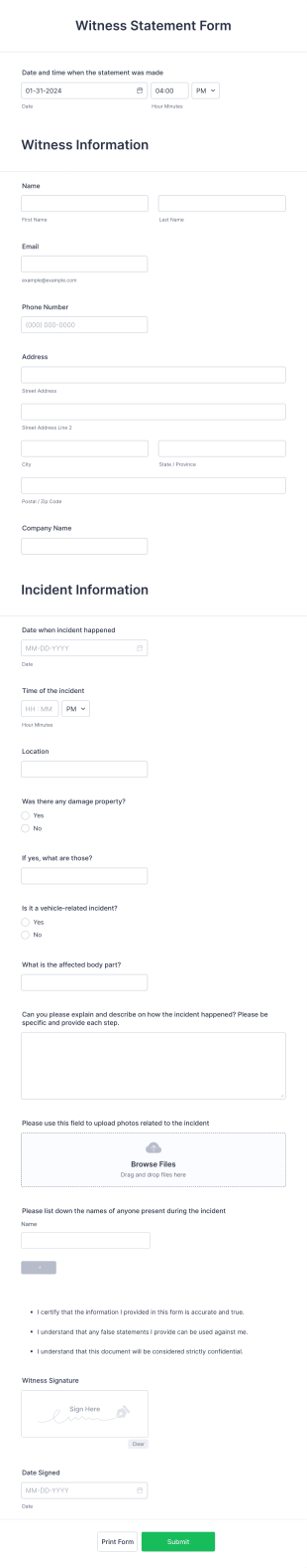 Witness Statement Form Template
