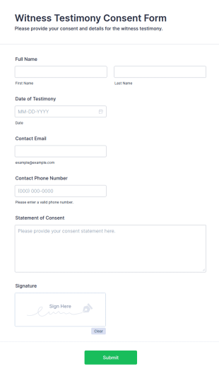 Witness Testimony Consent Form Template