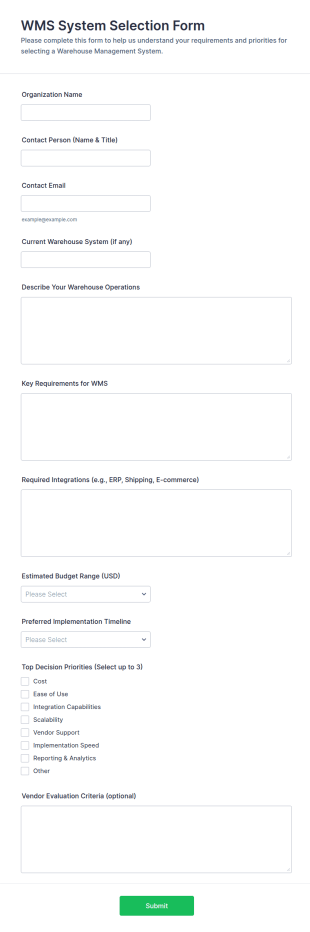 WMS System Selection Form Template
