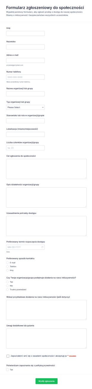 Wniosek O Dostęp Do Społeczności Form