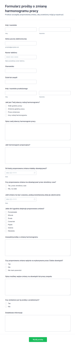 Wniosek O Harmonogram Pracy Form