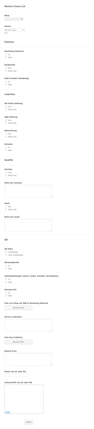 Wochen Checkliste