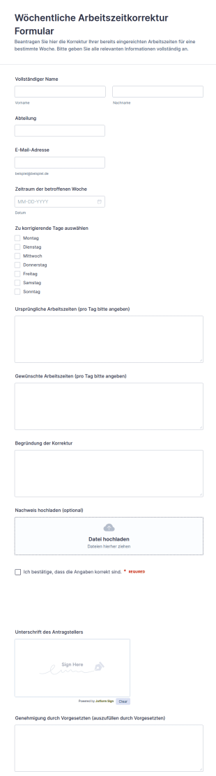 Wöchentliche Arbeitszeitkorrektur Formular