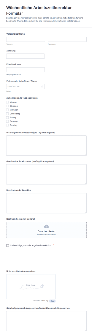 Wöchentliche Arbeitszeitkorrektur Formular