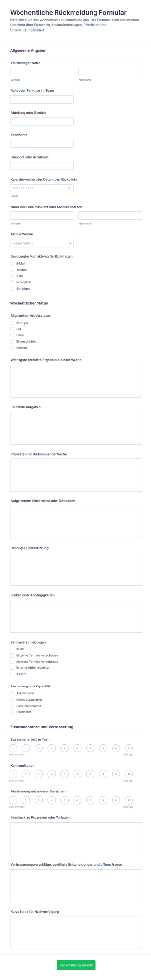 Wöchentliche Check In Übersicht
