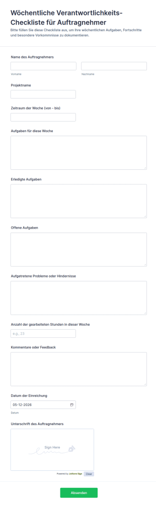 Wöchentliche Verantwortlichkeits Checkliste Für Auftragnehmer