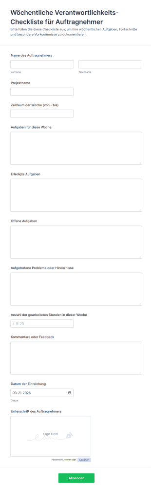 Wöchentliche Verantwortlichkeits Checkliste Für Auftragnehmer