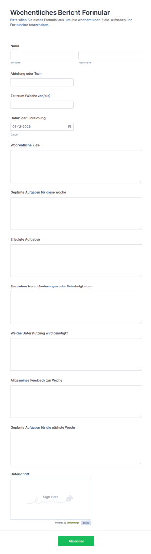 Wöchentliche Vorlage Fragebogen