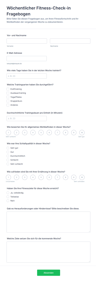 Wöchentlicher Fitness Check In Fragebogen