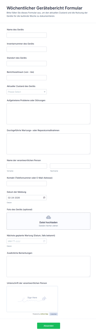 Wöchentlicher Gerätebericht Formular