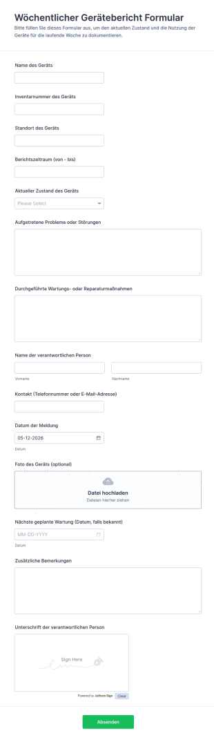 Wöchentlicher Gerätebericht Formular