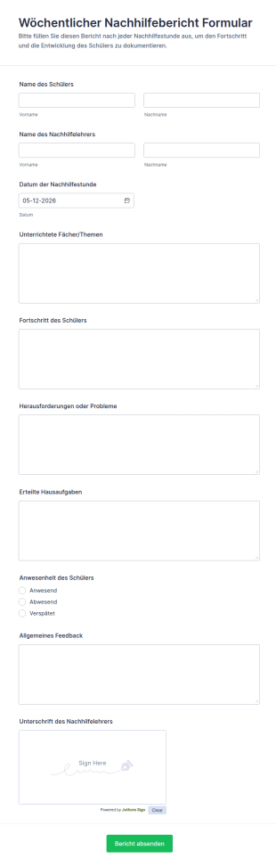 Wöchentlicher Nachhilfebericht Formular