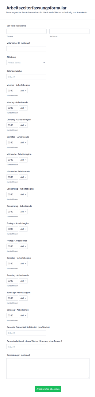 Wöchentlicher Stundenzettel