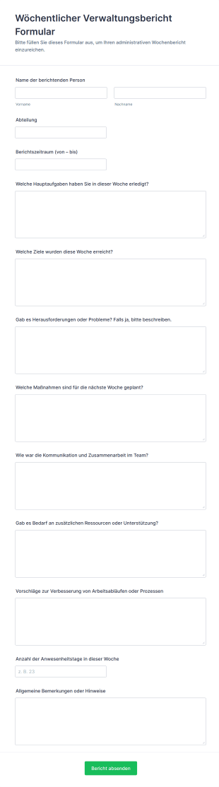 Wöchentlicher Verwaltungsbericht Formular