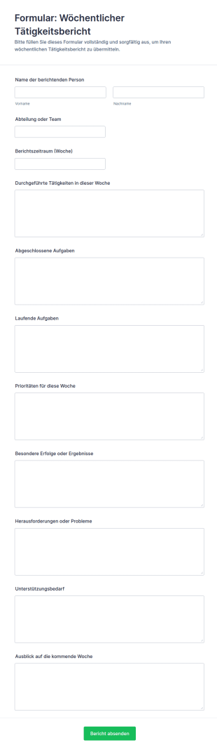 Wöchentliches Tätigkeitsbericht Formular