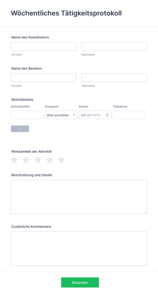 Wöchentliches Tätigkeitsprotokoll Form Template