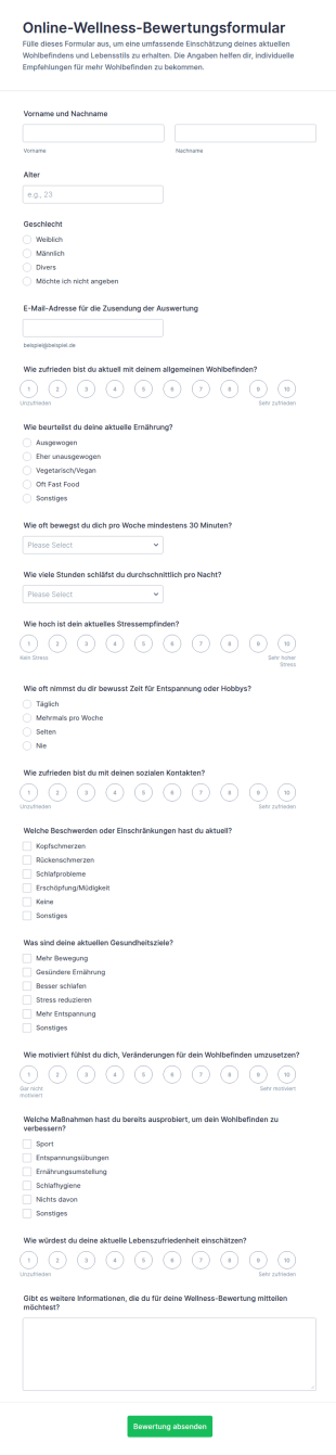 Wohlbefinden Checkliste