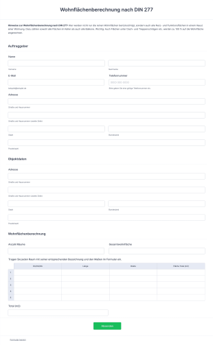 Wohnflächenberechnung DIN 277 Vorlage Form Template