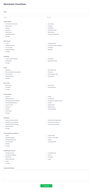 Wohnheim Checkliste Form Template