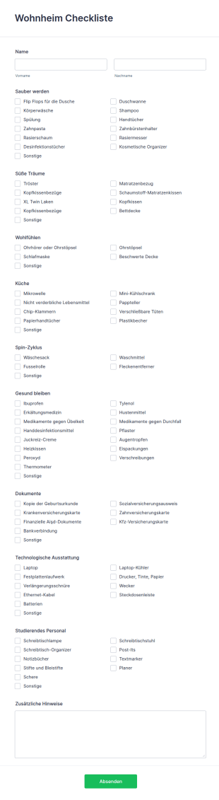 Wohnheim Checkliste
