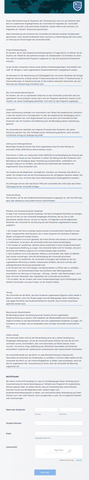 Wohnheimvertrag Für Studenten