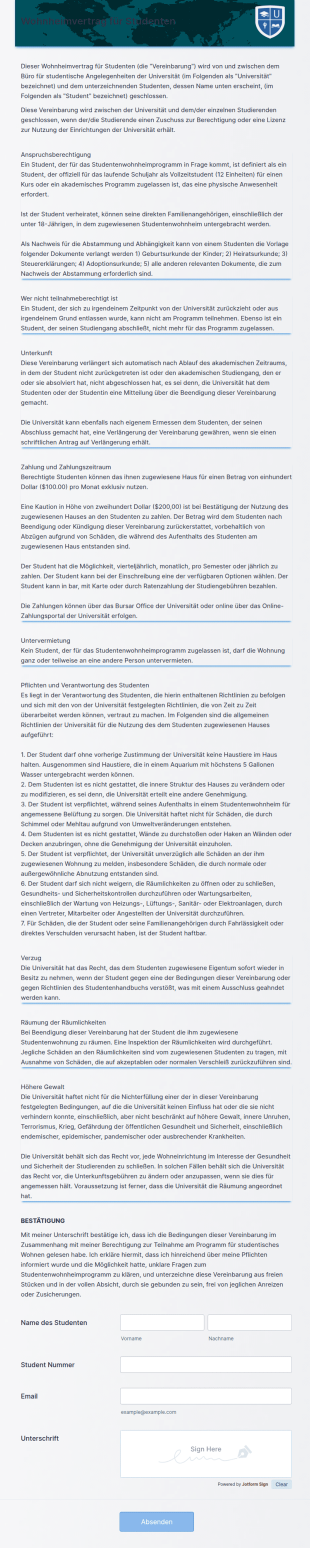 Wohnheimvertrag Für Studenten