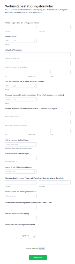 Wohnsitzbestätigungsformular