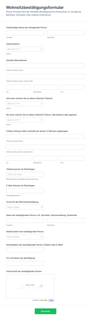 Wohnsitzbestätigungsformular