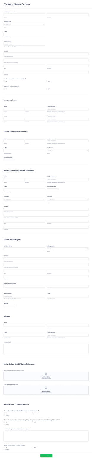 Wohnung Mieten Formular Form Template