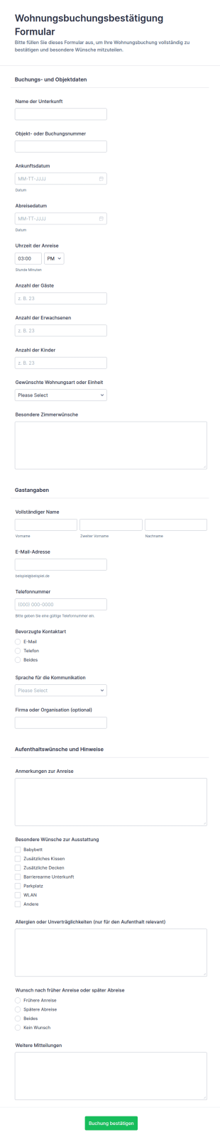 Wohnungsbuchungsbestätigung Formular