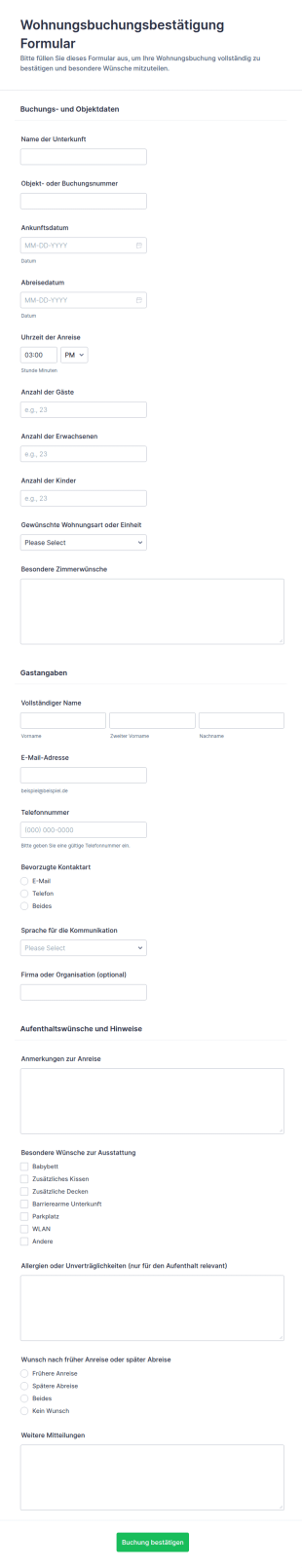 Wohnungsbuchungsbestätigung Formular