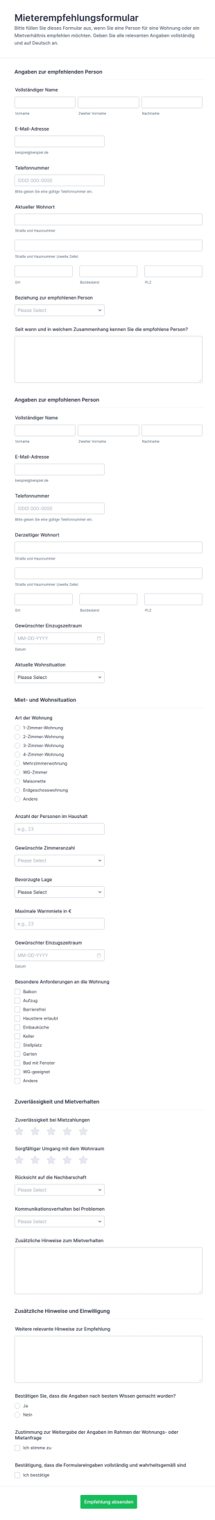 Wohnungsgeber Empfehlungsformular