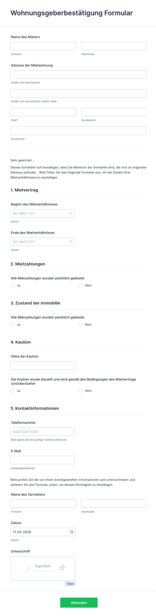 Wohnungsgeberbestätigung Formular