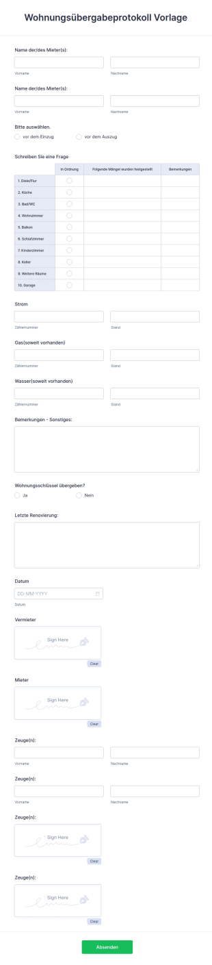 Wohnungsübergabeprotokoll Vorlage