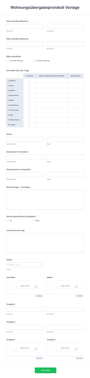 Wohnungsübergabeprotokoll Vorlage Form Template