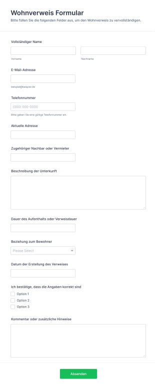 Wohnverweis Formular