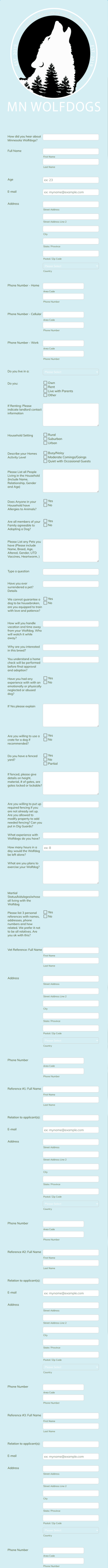 Wolfdog Adoption Application Form Template
