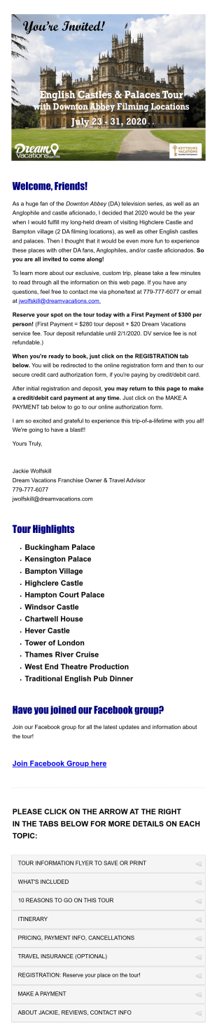 Wolfskill English Castles Tour Custom Webpage Form Template